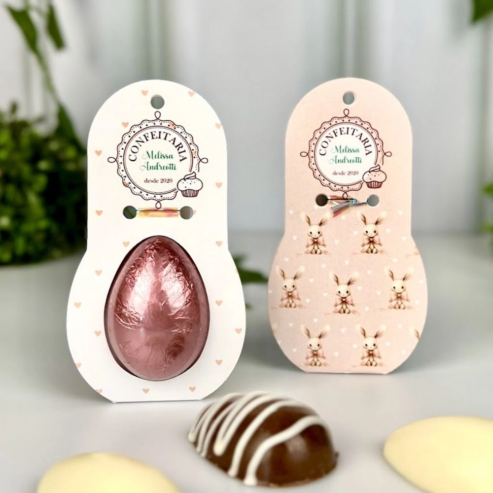 100 Cartelas para Meio Ovinho de 30g - PERSONALIZADO - Páscoa 2025