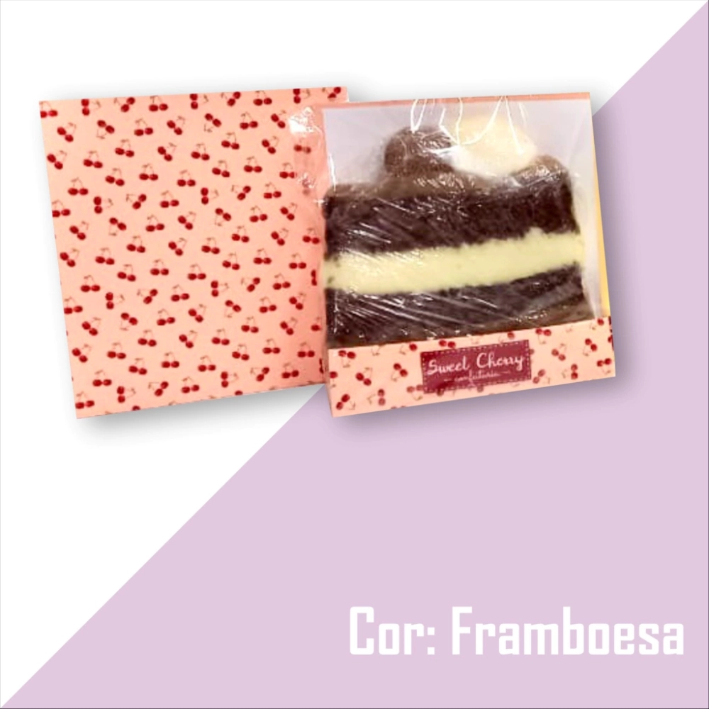 100 Emb. p/ Slice Cake: Base + Papel Barreira + Celofane - Candy Color - Personalizada (sob papel Candy Color)