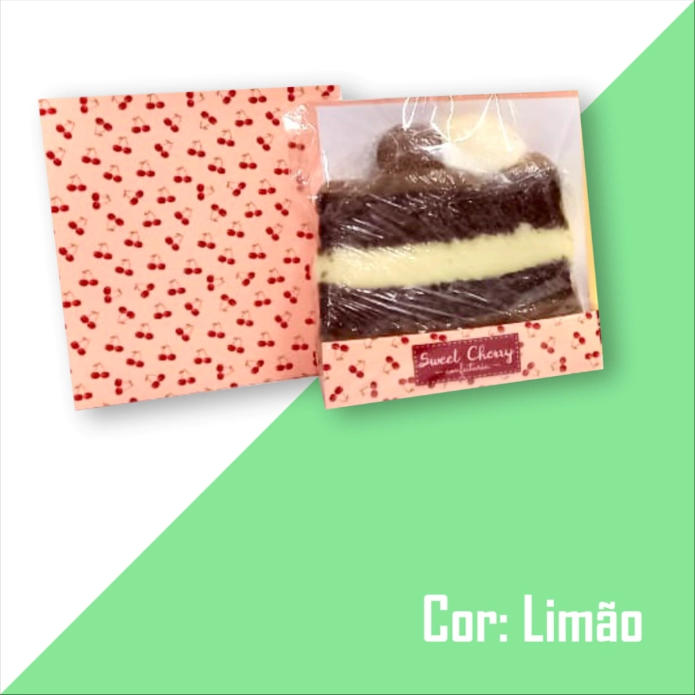 100 Emb. p/ Slice Cake: Base + Papel Barreira + Celofane - Candy Color - Personalizada (sob papel Candy Color)