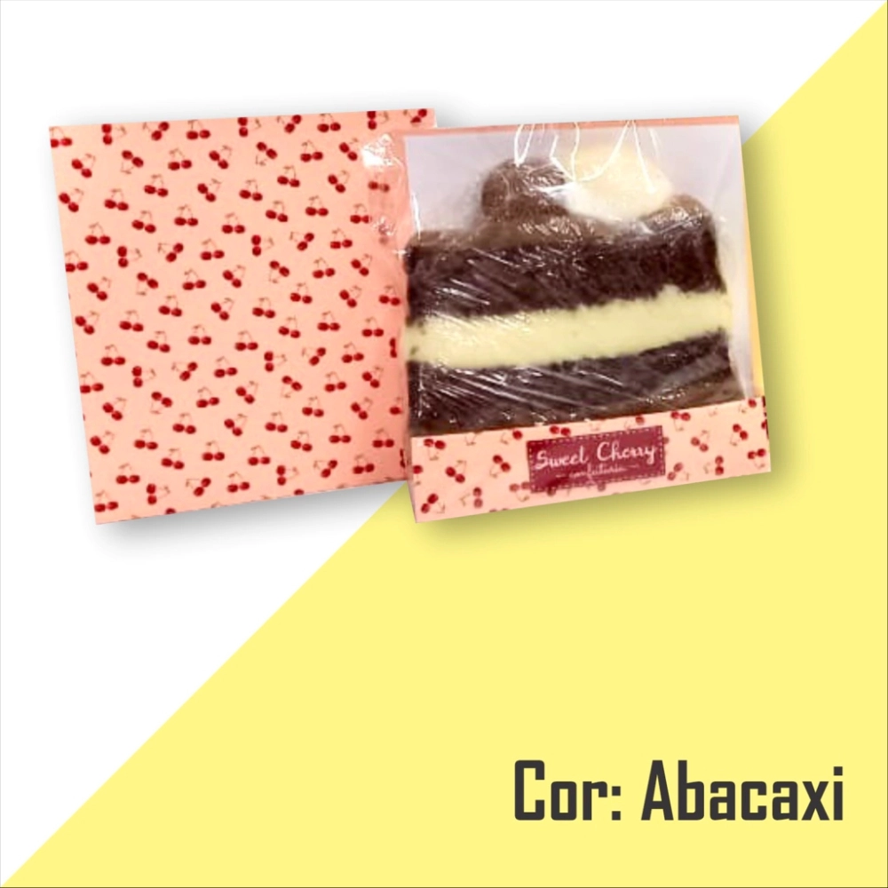 100 Emb. p/ Slice Cake: Base + Papel Barreira + Celofane - Candy Color - Personalizada (sob papel Candy Color)