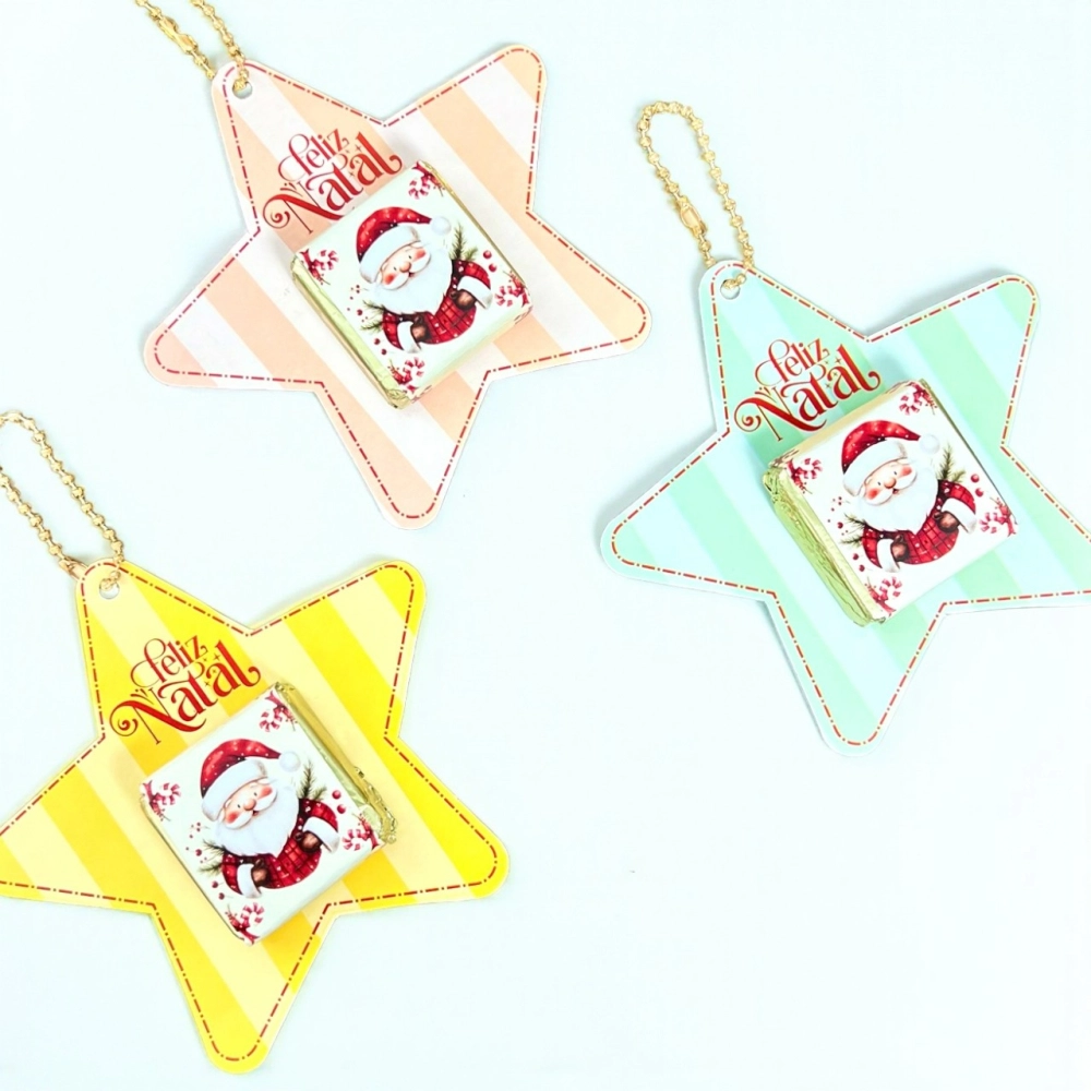 24 Tags - Estrelas com chocolates-Sortidas- Natal 2025