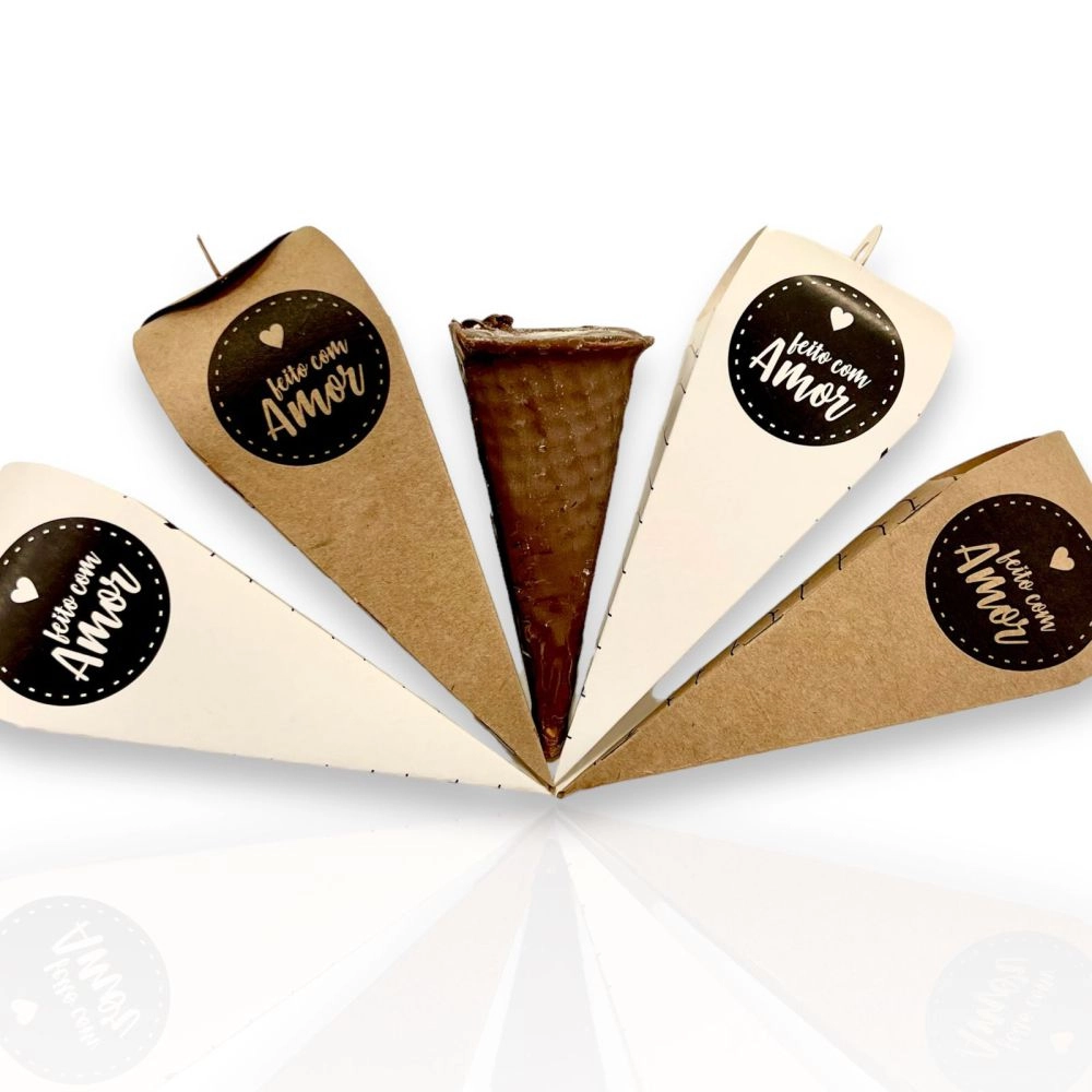 50 Embalagens para Cone Trufado - Coleção Feito com Amor - Branco ou Kraft