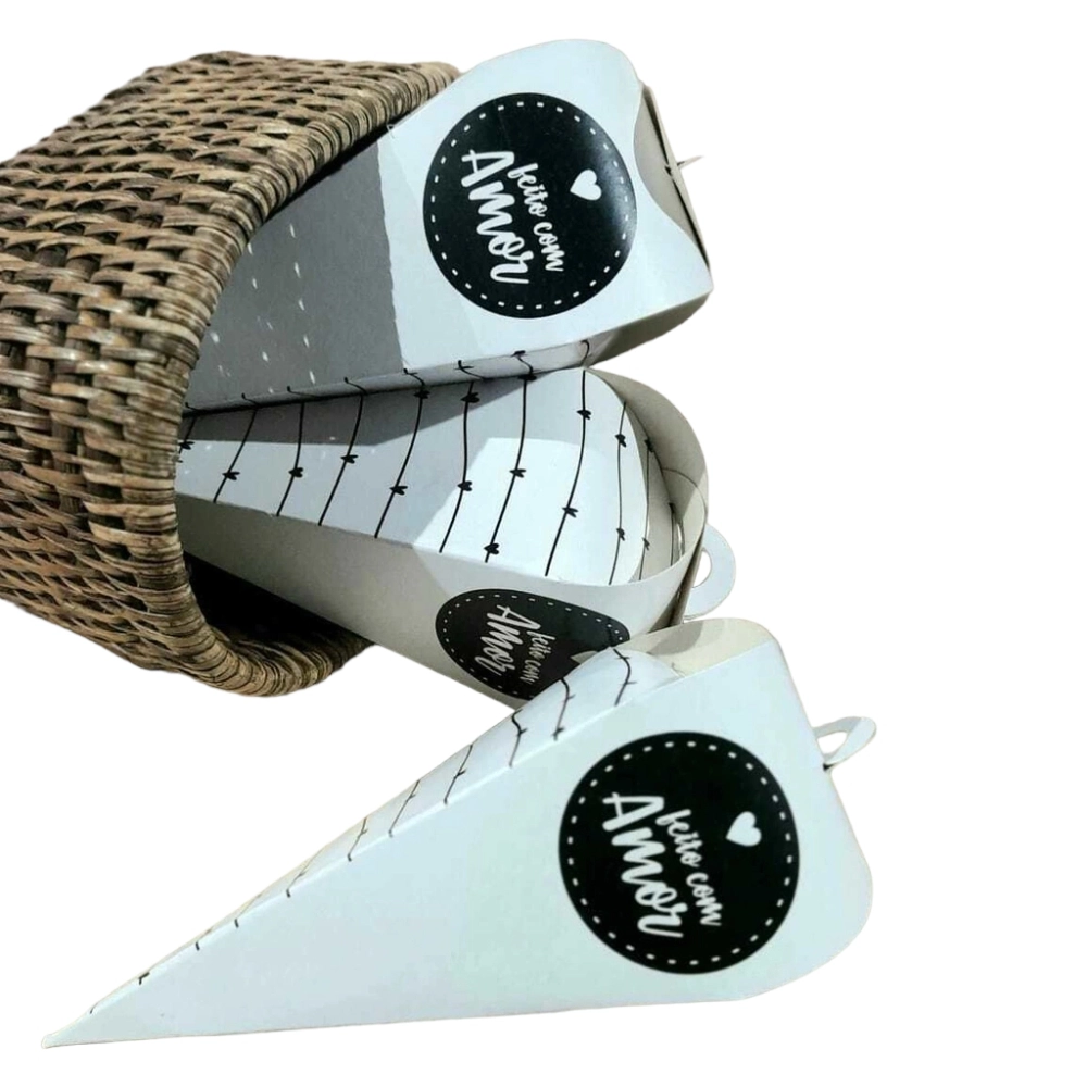 50 Embalagens para Cone Trufado - Coleção Feito com Amor - Branco ou Kraft