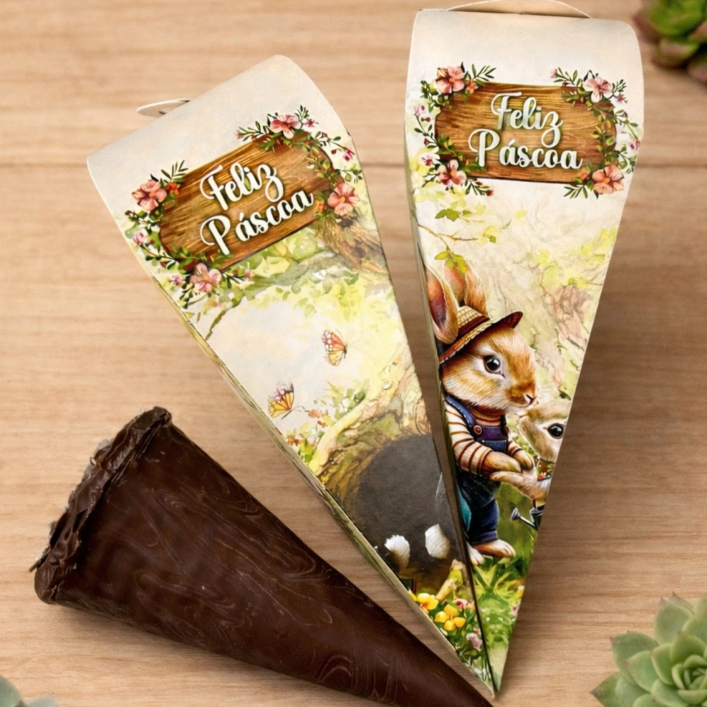 50 Embalagens para Cone Trufado - Coleção Páscoa da Colheita