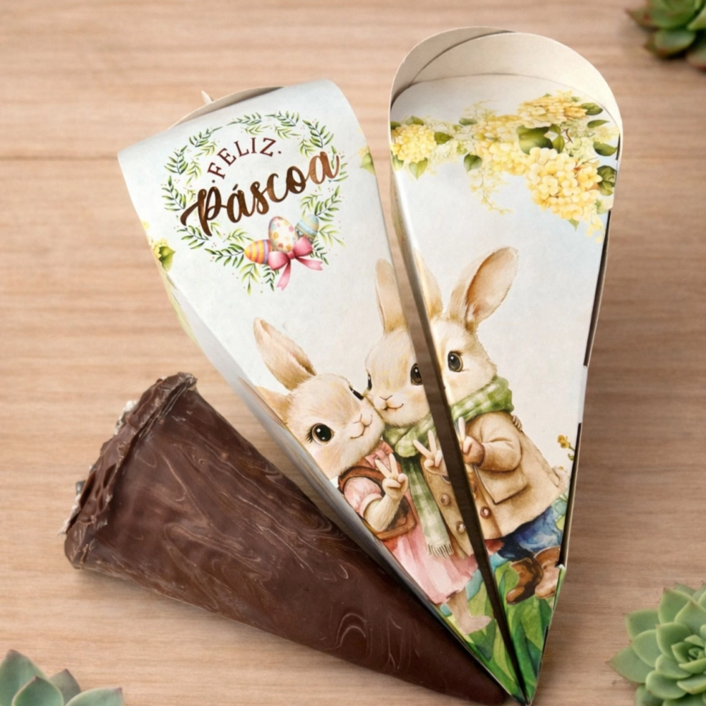 50 Embalagens para Cone Trufado - Coleção Páscoa da Positividade