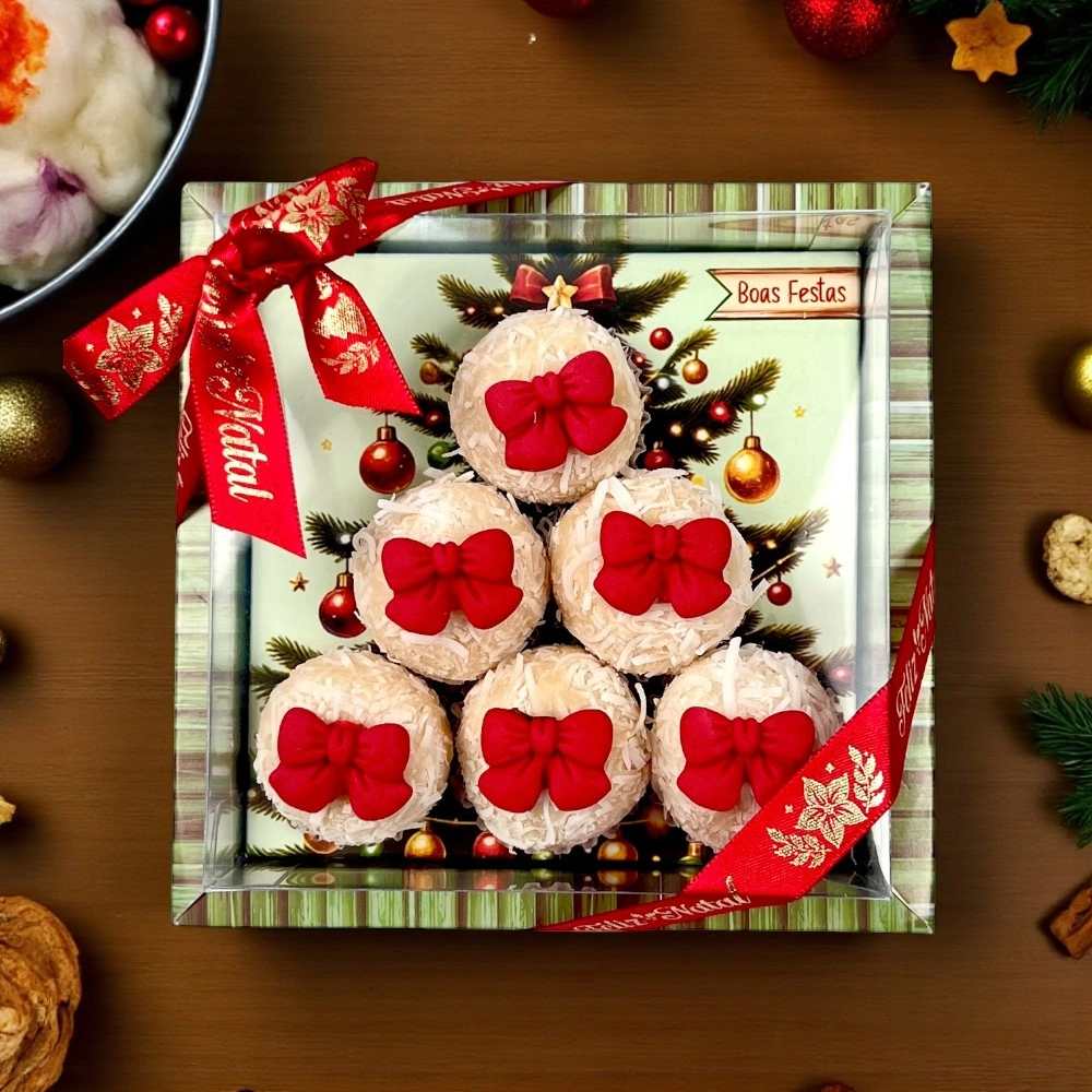Caixa Árvore (Vitrine)para 6 brigadeiros - A Magia do Natal -Natal 2025